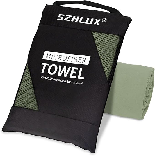 SZHLUX Microfiber Towel, Perfect Quick Dry Travel Sports Camping Towel,Fast Drying Lightweight Ultra Compact for Backpacking,Gym,Beach,Swimming,Yoga(Army Green,XL)