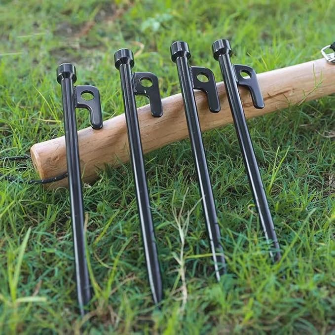 8 Pack Tent Stakes Heavy Duty Camping Stakes Steel Tent Pegs for Outdoor, Backpacking, Trip Hiking, Gardening, Unbreakable and Inflexible (Black, 12 inch Stakes)