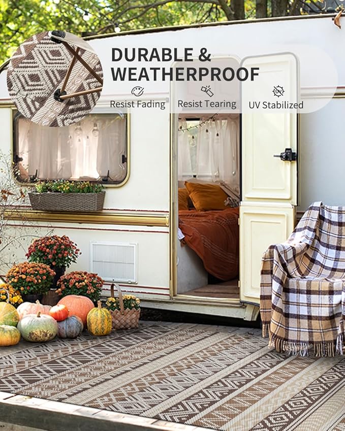 MontVoo Outdoor Rug Carpet Waterproof-Patio Rug Mat 6x9 Reversible RV Camping Rug Picnic Mat Plastic Straw Outside Rug for Balcony Porch Deck Beach-Boho Outdoor Area Rug for Patio Decor Colorful