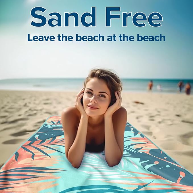 Microfiber Beach Towels - Soft & Lightweight - Absorbent, Quick Dry, Sand Free - Perfect for Beach, Pool, Travel, Camping, Picnic, Yoga - Matching Travel Bag - XL - Tropical Breeze