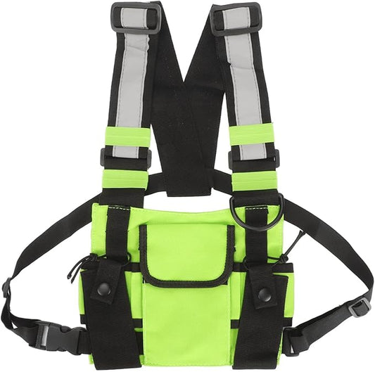 Universal Radio Chest Harness Bag for Two Way Radio Fruit Green, Pocket Pack Holster Vest Fluorescent Green for Two Way Radio, Walkie Chest Bag
