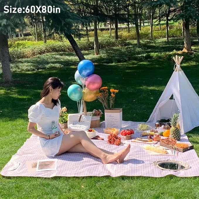 RUIBOLU Extra Large Picnic Blanket Beach Blankets, 80''x60'' Picnic Mat Waterproof Sand Proof Foldable Portable for Outdoor Camping Hiking Travel Grass Park Music Festival Lawn Mats (Brown)