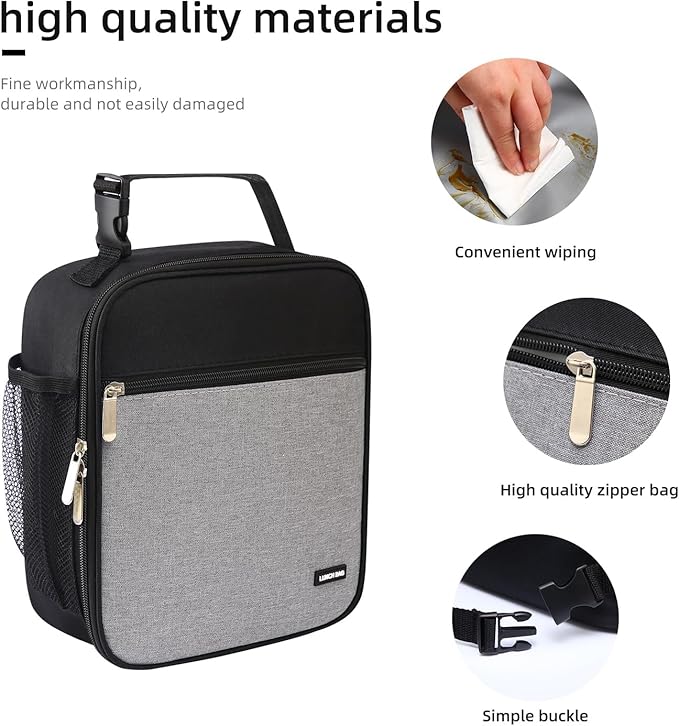 Lunch box Lunch bag for men women Insulated Lunchbox Lunch bags for Work Picnic Travel (Thicken grey)