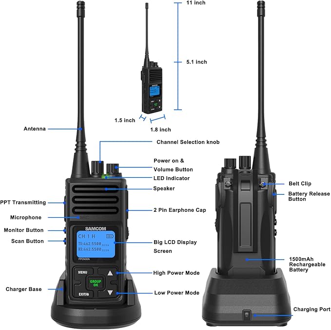 SAMCOM 2 Way Radios, FPCN30A Two Way Radios Long Range Rechargeable 5 Watts UHF Programmable Professional Handheld Radios Walkie Talkies with Group Call,1500mAh Battery and Earpieces,3 Packs
