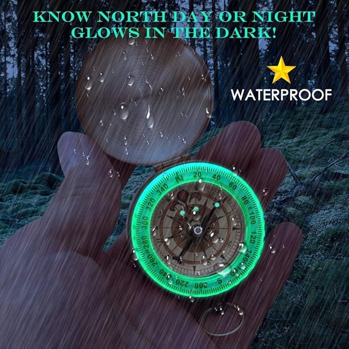 Tebery 2 Pack Classic Copper Clamshell Glow in The Dark Military Survival Gear Compass - Waterproof Luminous Kids Compass for Hiking, Camping, Hunting, Climbing