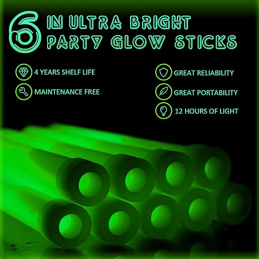 Sotiff Bright 6 Inch Large Glow Sticks Bulk Light Stick Green Emergency Glow in The Dark Sticks with 12 Hour Duration for Camping Hiking Outdoor Parties Activities Survival Storms Blackouts(48 Pcs)