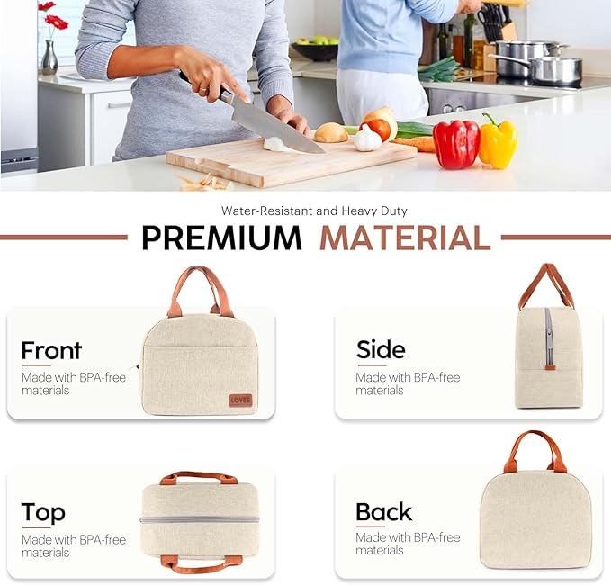 Lunch Bag Lunch Box for Women & Men, Large Capacity Insulated Lunch Bag for Adult, Leakproof Reusable Lunch Tote Bags for Work/Office/Travel/Picnic (Beige)