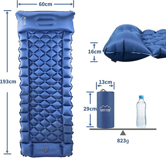 ONTYZZ Sleeping Pad for Camping Ultralight Inflatable Sleeping Pad with Built-in Foot Pump Upgraded Durable Compact Camping Air Pad for Camping Hiking Traveling, Blue