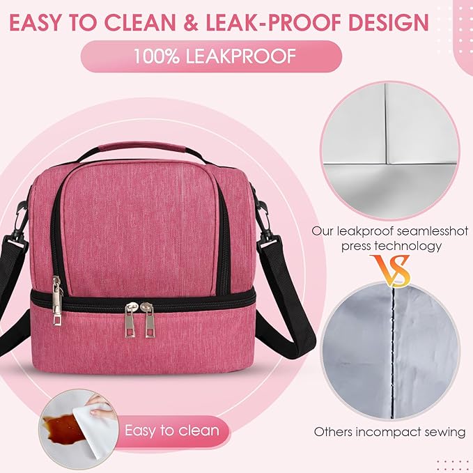 Lunch Box Lunch Bag for Women Men Reusable Insulated Lunch Bag Women Lunch Cooler Tote Bags with Adjustable Shoulder Strap for Office Work Picnic Travel, Rose Red