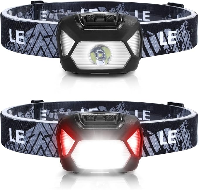 Lepro 320015 Battery Powered Headlamp - 1300Lux Super Bright LED Head Lamp with Red Light, IPX4 Waterproof Headlights for Outdoor Camping, Hiking, Hunting, Power Outages, Emergency, Hurricane, 2 Pack