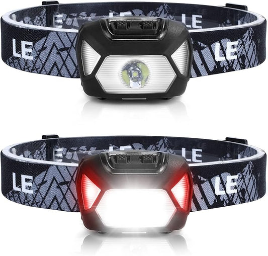 Lepro 320015 Battery Powered Headlamp - 1300Lux Super Bright LED Head Lamp with Red Light, IPX4 Waterproof Headlights for Outdoor Camping, Hiking, Hunting, Power Outages, Emergency, Hurricane, 2 Pack