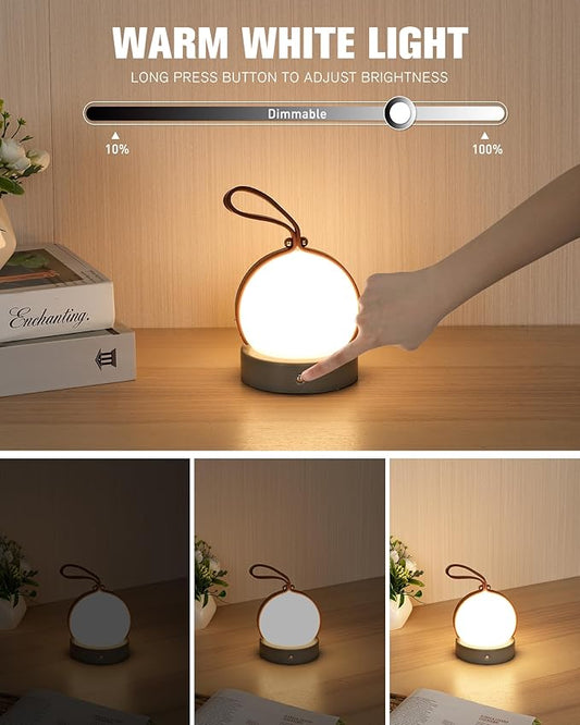 Portable Table Lamp Night Light for Bedroom,3 Color Stepless Dimming Up Night Light, Rechargeable Cordless Lamp Nursery Lamp for Kids Lamp Small Touch Lamp （Grey）