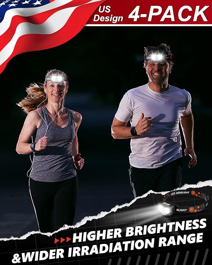 Rechargeable LED Headlamp, 1200 Lumen Super Bright, Waterproof for Hiking, Running, Fishing, Cycling - With Motion Sensor