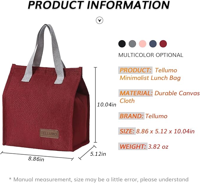 TELLUMO Lunch bag, Insulated Lunch Bag for Women Men Large Lunch Box Container Reusable Leakproof Tote for Office, Work, School, Beach or Travel (Red)