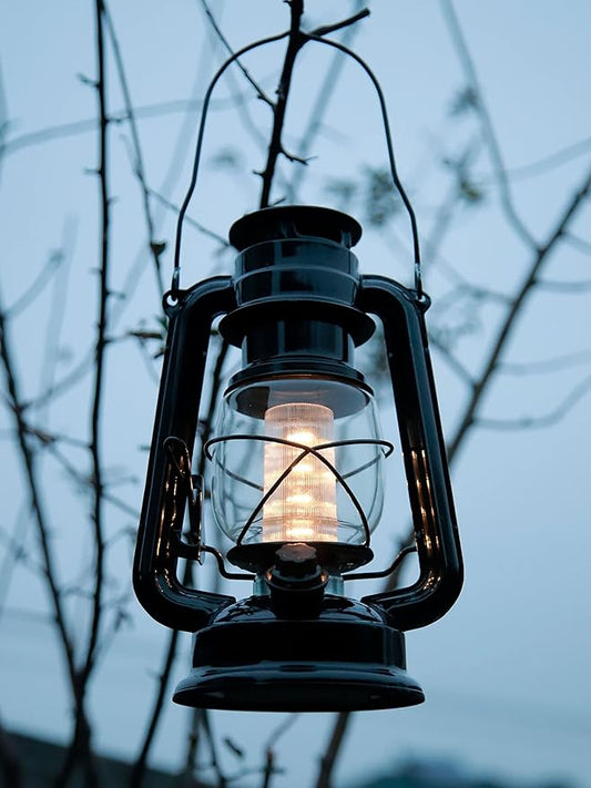 YAKii LED Vintage Lantern Metal Hanging Hurricane Lantern 12 LED Dimmer Switch Warm White Battery Operated Lantern Power Outage Indoor Camping Lighting Outdoor Brooklyn Lantern (Black 2 Pack)