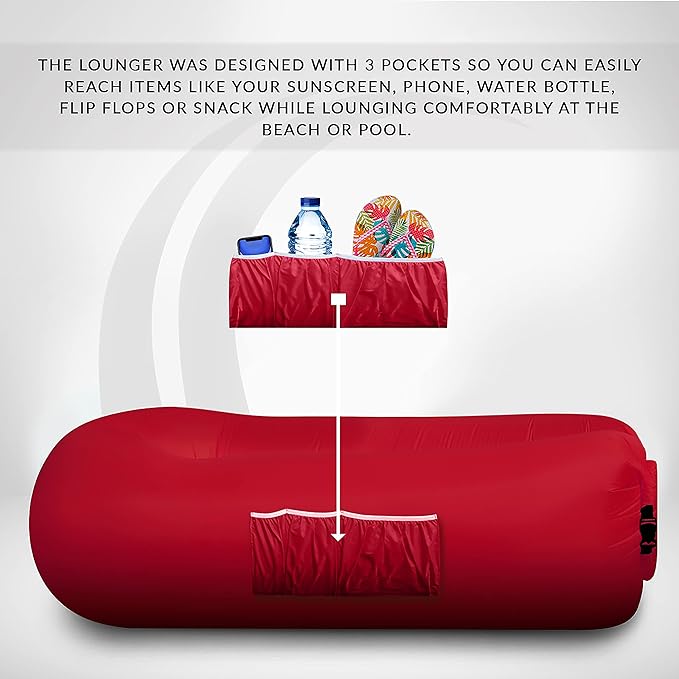 Nevlers 2 Pack Inflatable Loungers Air Sofa Couch | Perfect for Beach Chair Camping Chairs or Portable Hammock |Travel Bag Pouch, Pegs & 3 Pockets| Movie Seating & Camping Accessories Blow Up Lounger
