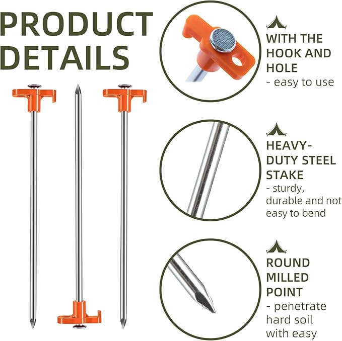 50 Pack Tent Stakes Heavy Duty 10 Inch Camping Stakes Yard Stakes Metal Tent Pegs for Ground Stakes Tent Spikes for Camping Garden Yard (Orange)