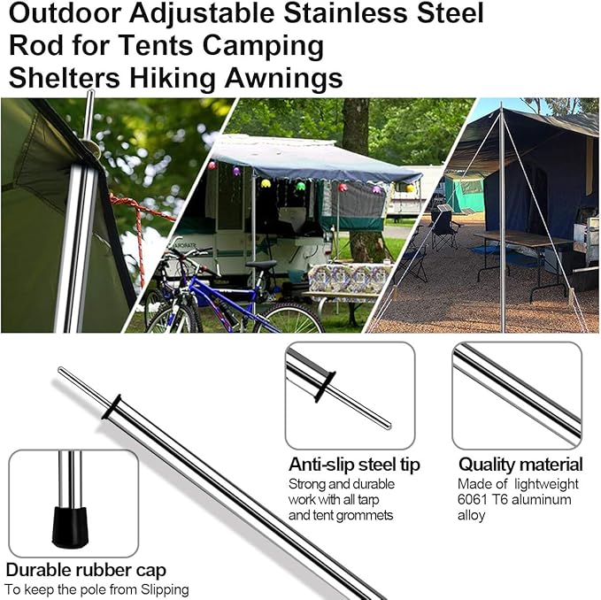 SAN LIKE Tent Pole Telescopic Adjustable tarp Poles for Camping Canopy Awning Shelter Backpacking Hiking -(Adjustable Length - Steel)