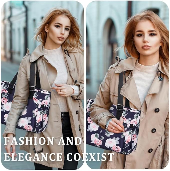 Large Peony Women's Lunch Bag, Insulated Aluminum Lunch Box with Side Pockets, Adjustable Carrying Options, Reusable and Easy to Clean