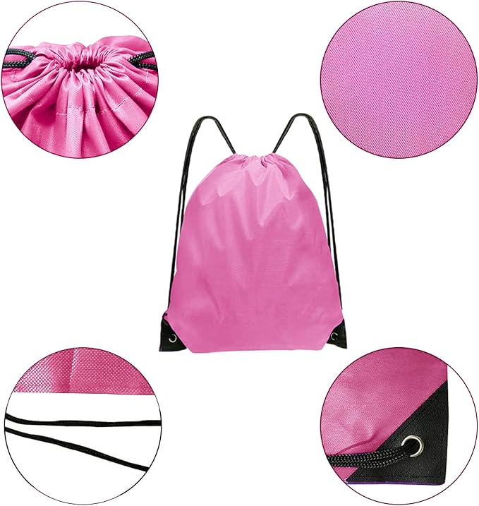 Drawstring Bags Bulk 14 Pcs Drawstring Backpack Bulk Cinch Bag Sackpack for Men Women Gym (Pink)