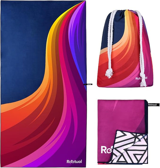 REETUAL Quick Dry Beach Towel, Sandproof Beach Blanket. 70 x 35in Microfiber Beach Towels Large, Lightweight Beach Towel with Compact Beach Towel Storage Bag. Swim Towel, Camping or Backpacking Towel