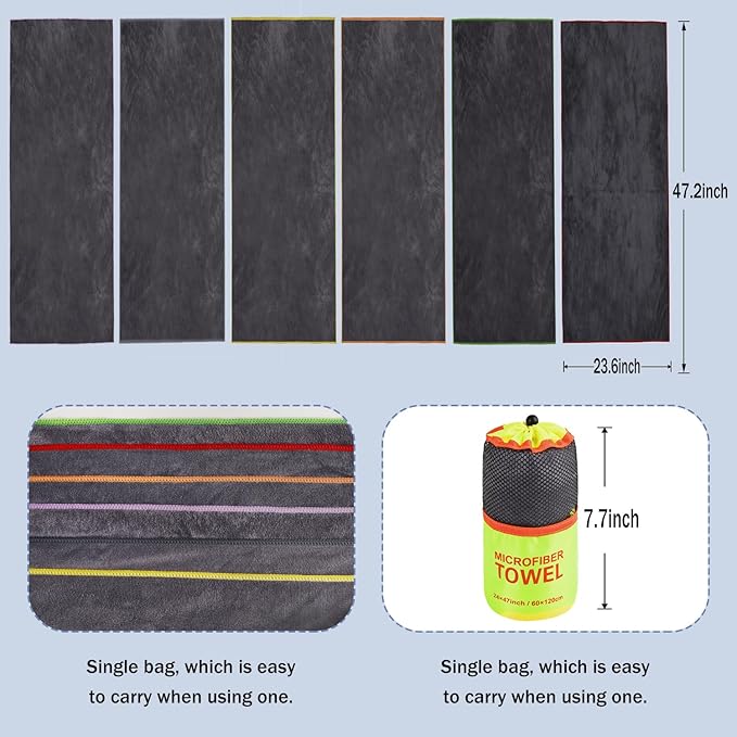 Dofilachy 6 Pack Camping Towel - Quick Dry Towel - Microfiber Travel Sports Towel - Super Absorbent Swim Towel (6, Yellow)