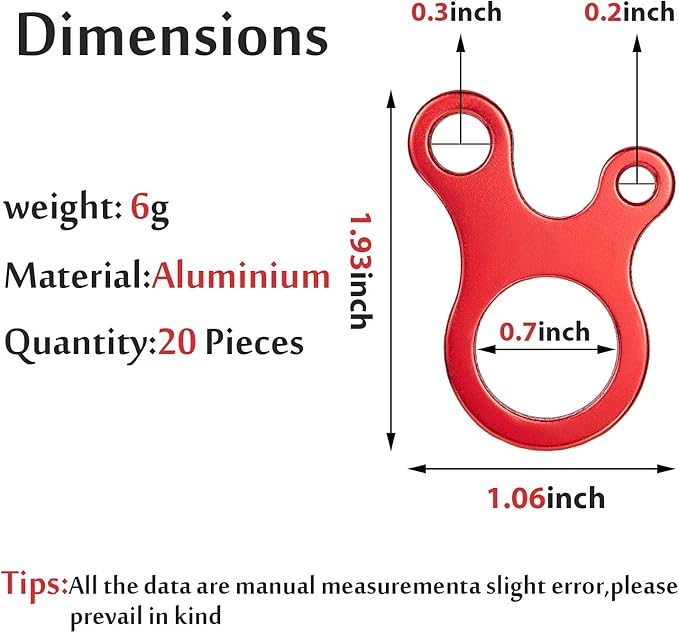 SATINIOR 20 Pieces Aluminum Alloy Guyline Cord Adjuster Tent Tensioners Rope Adjuster Tent Rope Adjusters for Outdoor Camping Hiking, Red (Snail Style)