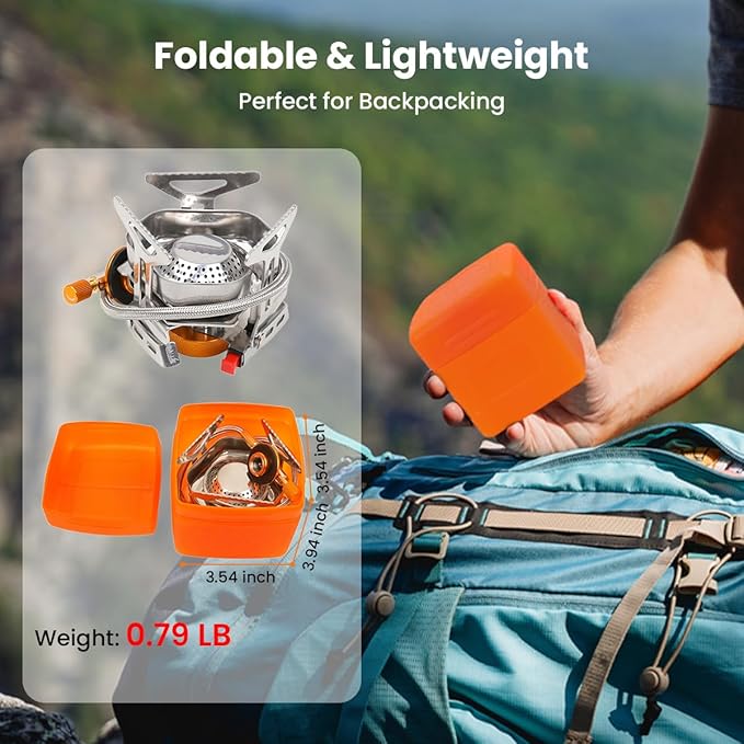 Portable Camping Stove with Propane Adapter - GEEKHOM 3800W Windproof Gas Stove Foldable Backpacking Stove, Piezo Ignition & Stable Pot Support for Outdoor Cooking Hiking