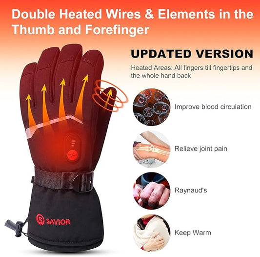 SAVIOR HEAT Heated Gloves Electric Rechargeable Battery Men Women 7.4V Heating Gloves Ski Motorcycle Work Snowboarding Hunting Hiking Camping Walking Arthritis Hands