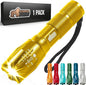 Gorilla Grip Powerful LED 750 FT Water Resistant 5 Adjustable Mode Tactical Flashlight, High Lumens Ultra Bright Battery Life Zoom Flashlights, Small Camping Car Mini Flash Light Accessories, Gold