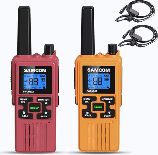 SAMCOM 2 Way Radios Long Range FRS Walkie Talkies for Adults 1250mAh USB Rechargeable, 22 Channels Portable Two Way Radios with Earpieces, Group Talk, NOAA Alert (Red +Yellow 2 Pcs)