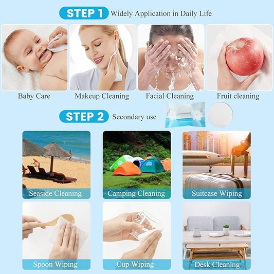 100 Pieces Compressed Towels Tablets, Portable Disposable Cotton Hypoallergenic Dehydrated Expandable Compressed Face Towels Travel Washcloths Coin Tissues for Home Beauty and Outdoors Hiking Camping
