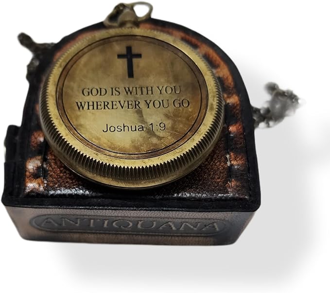 Brass Compass Unique Print 'GOD is with Yout' Engraved Compass with Leather Case and Chain A Great Gift Item for Your Loved Ones