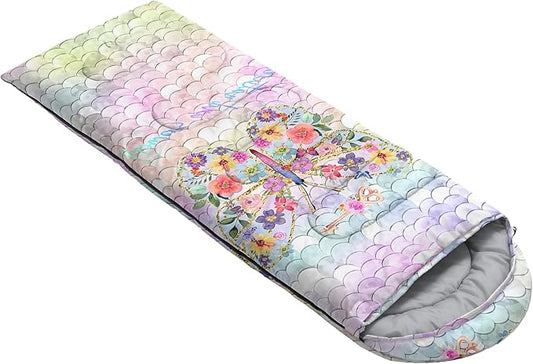 Camping Sleeping Bags,Mermaid Horse Butterfly Starry Sky 3 Season Warm & Cool Weather,Lightweight,Waterproof Sleeping Bags for Adults & Kids,Traveling,and Outdoors,Camping Gear Equipment