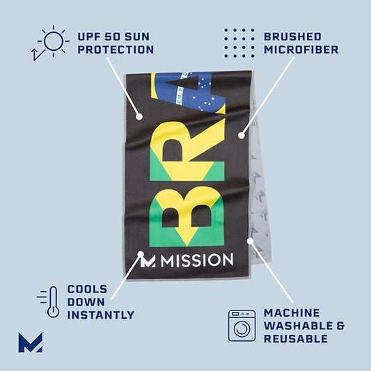 MISSION Original Cooling Towel, Brazil - Soft, Durable Microfiber - Cools Up to 2 Hours - UPF 50 Sun Protection - Machine Washable