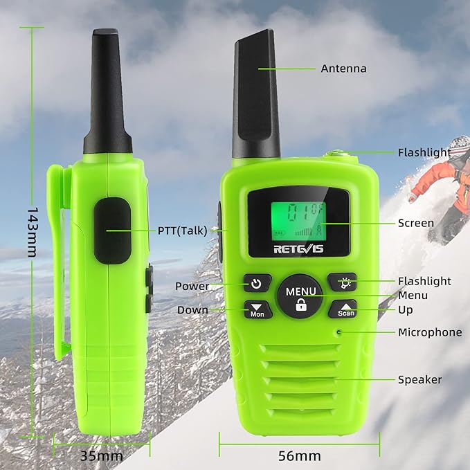 Retevis RA35 Walkie Talkies for Adults, Long Range Walkie Talkie, Easy to Use Flashlight VOX Handsfree, Toys Gifts for Boys Girls, Portable Two Way Radio 4 Pcs for Camping Hiking Travel
