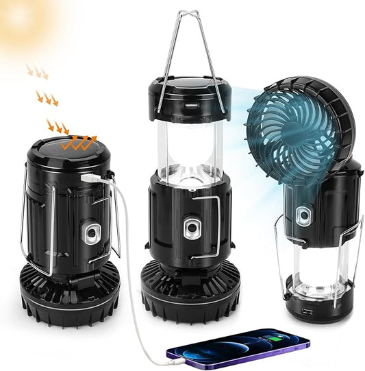 2024 Upgrade Solar Portable Lantern Rechargeable Fan - Collapsible Lightweight LED Camping Lantern for Power Outages Flashlight Survival Kits for Outdoor Tent Emergency Essentials Cool Gifts for Men