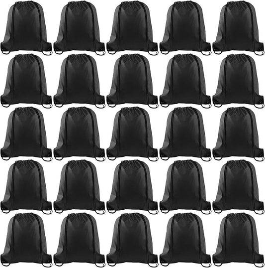 KUUQA 25Pcs Drawstring Backpack Bags String Backpack Sport Bag Sack Cinch Tote Gym Backpack Bulk for Gym Sport Traveling,Black