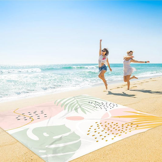 Beach Blanket Waterproof Sandproof, 9 Ft X 10 Ft Extra Large Sand Free Beach Mat, Big Compact Lightweight Quick Drying Camping Blanket with 4 Stakes & 4 Pockets for Picnic, Travel, Hiking