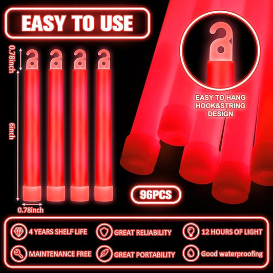 Sotiff 96 Pcs 6 Inch Large Bright Glow Sticks Light Sticks Halloween Favors Emergency Chem Sticks Cheer Stick for Party Activities Birthday Wedding Concerts Halloween Decor