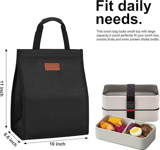Lunch Bags for Women Insulated Reusable Lunch Tote with Internal Pocket, Lunch Tote bag for Work (Black