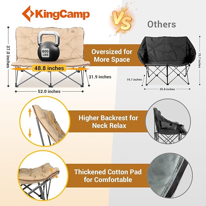 KingCamp Butterfly Chair, Oversized Thick Padded Comfy Camping Chairs Portable Folding Chair 400lbs Heavy Duty Seat with High Backrest & Carry Bag for Outdoor Indoor Patio Lawn Home Living Bed Room