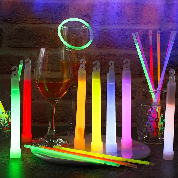 Lenwen 150 Pcs Ultra Bright Glow Sticks in Bulk Glow Sticks 6 Inch Emergency Bright Glow Sticks 8 Inch Glow Necklaces and Bracelets with Connectors for Camping Hiking Parties Survival Kit