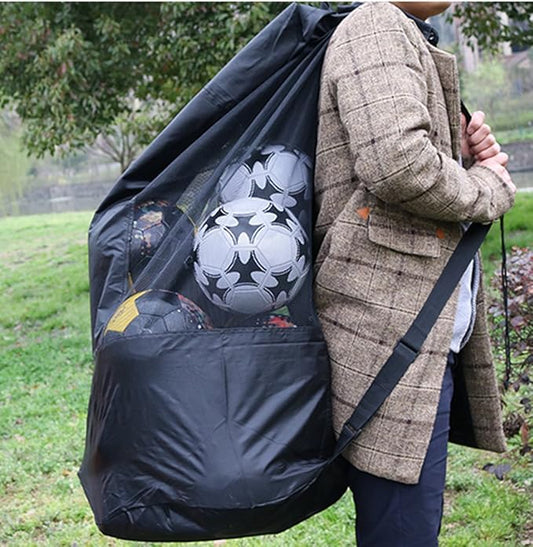 Greenery-GRE Extra Large Mesh Equipment Bag Adjustable Strap Drawstring Heavy Duty Hold 15 Soccer Balls Netball Basketball Football Bags Sports Duffel