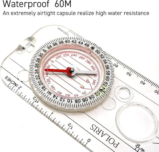 POLARIS Pro Map Compass 360 Degrees & 640 Mils 2-in-1 Scales Waterproof Lightweight Navigation Platecompass/Survival Orienteering Backpacking Military Tactical
