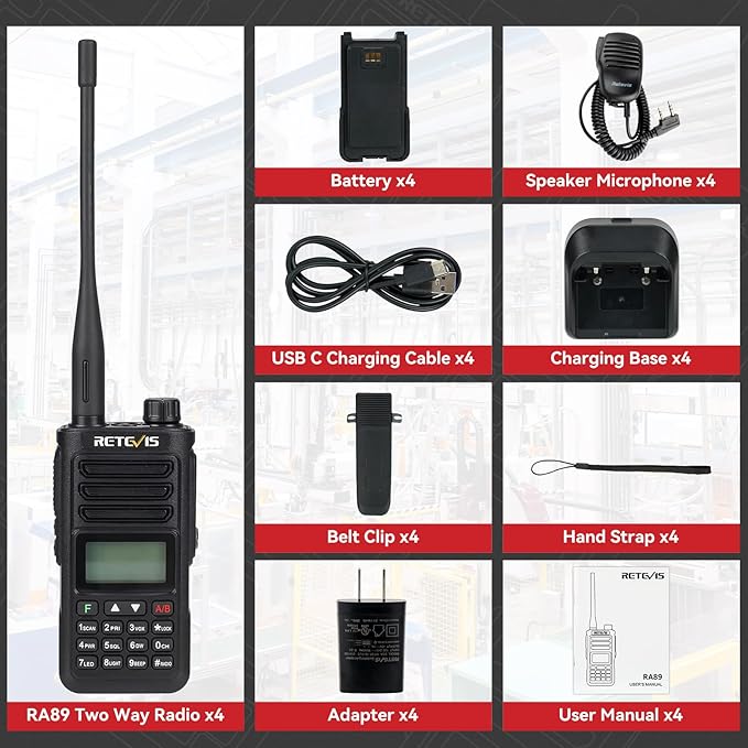Retevis RA89 Ham Radio Handheld, Dual Band 2 Way Radio with Speaker Mic, 2500mAh Battery Long Range Walkie Talkies, Portable Dual Band Radio Includes Full Kit, Handheld Radio for Outdoor Use(4 Pack)