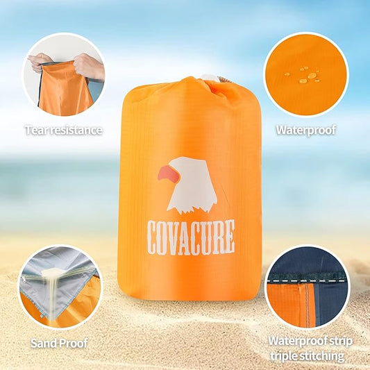 covacure Beach Blanket 118”X 108" - Extra Large Beach Blanket Waterproof Sandproof Fits for 8 Adults, Oversized Beach Mat with 3 Zipper Pocket, Outdoor Beach Accessories for Travel, Camping, Hiking