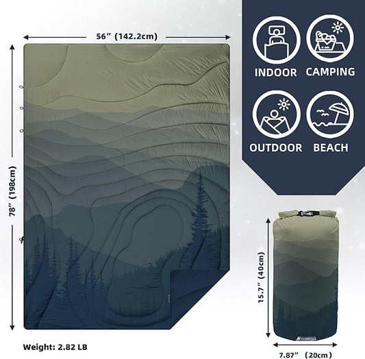 Outdoor Puffy Camping Blanket, Lightweight Windproof Warm Stadium Blanket, Packable Travel Camping Quilt for Cold Weather, Hiking, Backpacking, Sleeping, Hammock, Adventure 78"x 56"
