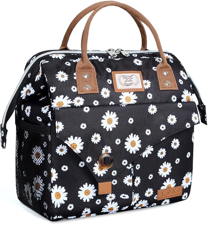 Lekesky Lunch Box for Women - Cute Insulated Lunch Bag, Fashion Ladies Lunch Tote Bag, Daisy