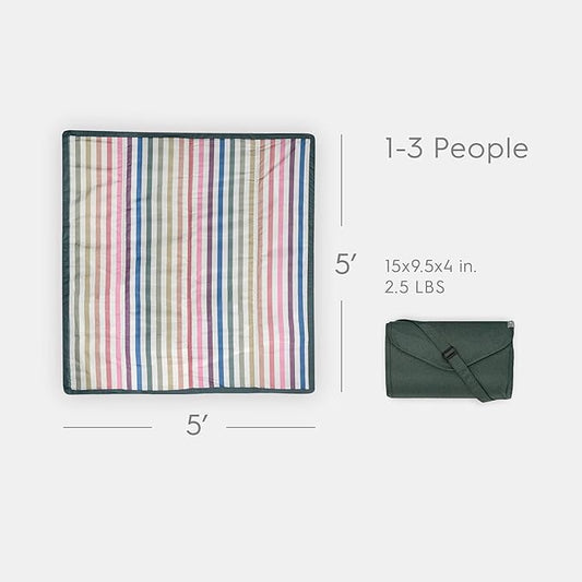 Little Unicorn Outdoor Family Picnic & Beach Blanket, Water-Resistant, Compact Fold, 5 x 5 feet, (Chroma Rugby Stripe)